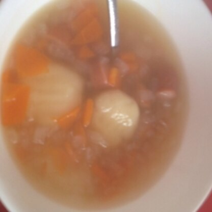 野菜スープに入れて♪
ふわふわモチモチでおいしかったです(*^^*)！